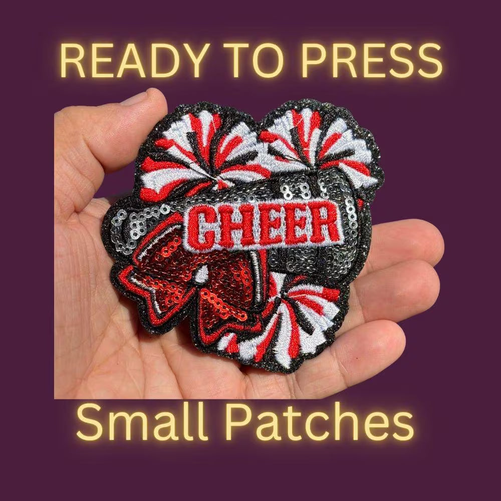 Cheer Pom Pom Sequin Patches – Small Iron-On Appliques for Cheerleading Spirit Wear