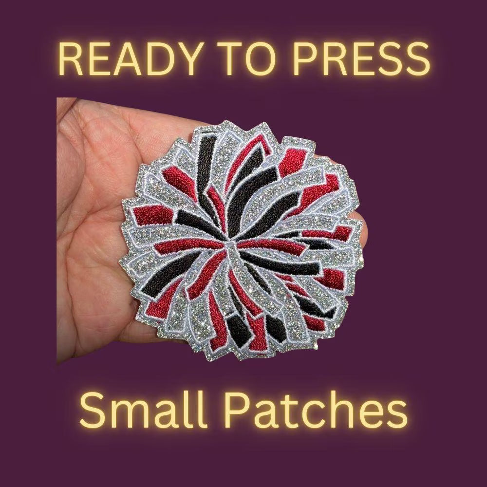 Cheer Pom Pom Sequin Patches – Small Iron-On Appliques for Cheerleading Spirit Wear