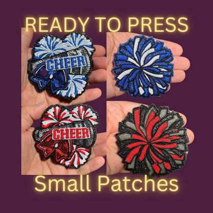 Cheer Pom Pom Sequin Patches – Small Iron-On Appliques for Cheerleading Spirit Wear